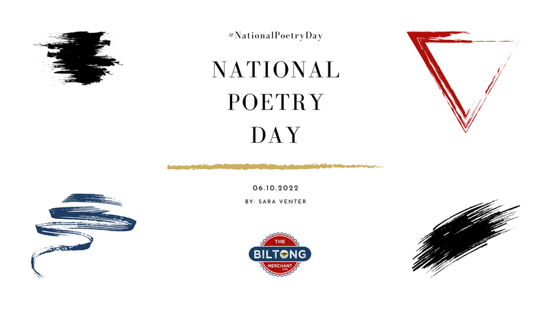 The Biltong Merchant logo with red, black & blue paint smudges for National Poetry Day poem October 2022